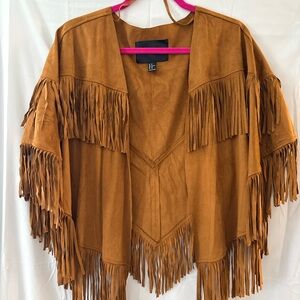 Forever 21 Tan Faux Suede Cape/Shawl with Fringe